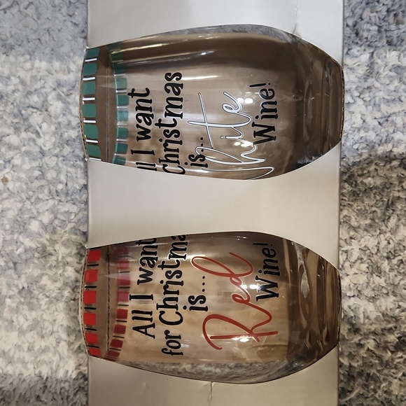 Pier 1 Imports Christmas Theme Stemless wine glasses Handpainted - Picture 2 of 3